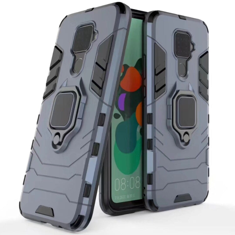 Grey rugged TPU phone case with magnetic ring holder and protective bumper