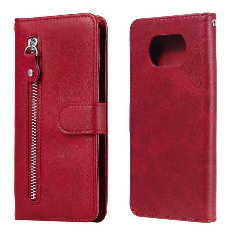 Red leather flip phone case with phone cutout and card holder flap