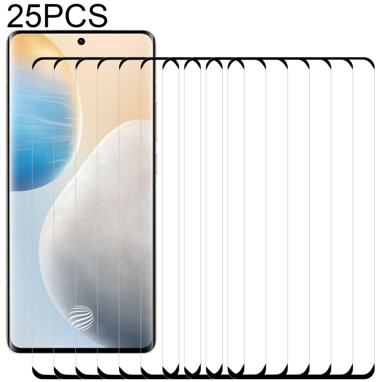 25-pack tempered glass screen protectors with curved, rounded full-screen fit