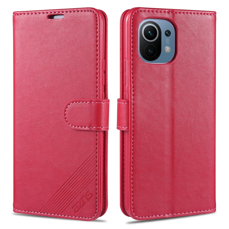 Red leather flip phone case with stitched flap and camera cutout