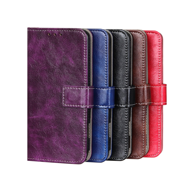 Set of flip leather phone cases in purple, blue, black, brown, and red