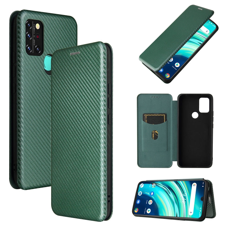 Green carbon fiber texture magnetic flip phone case with card slot for slim smartphone