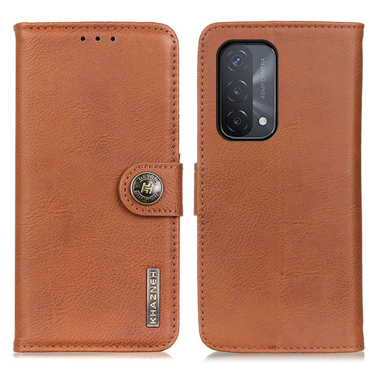 KHAZNEH leather flip phone case with card slots, brown; holder cover and camera cutout.