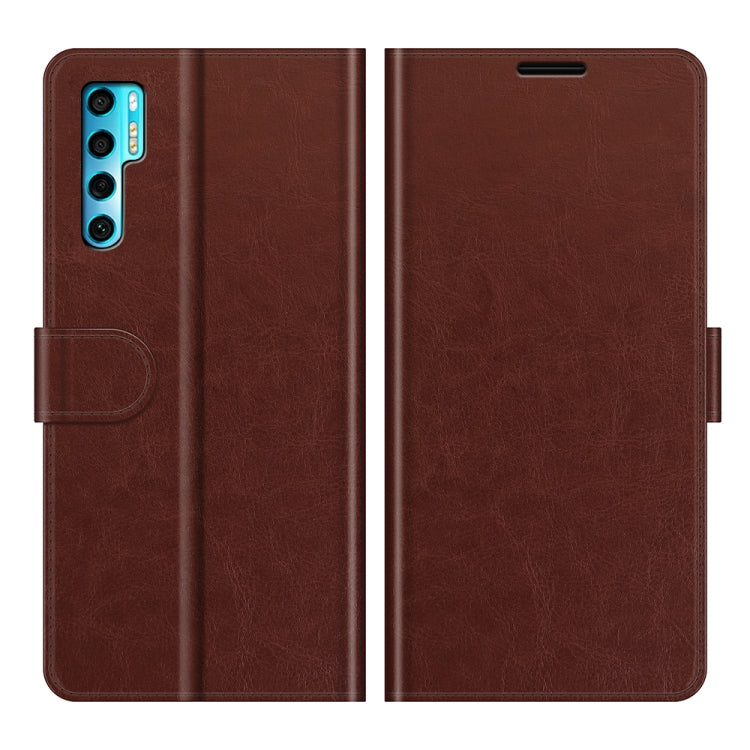 Brown faux-leather flip phone case with card slots and side holder