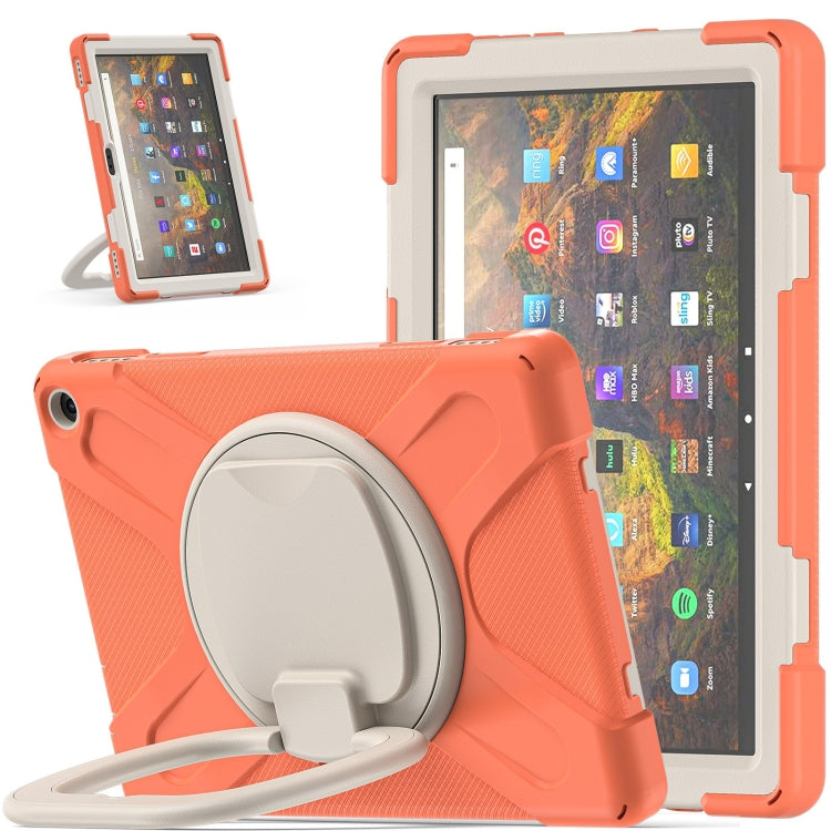 Orange protective tablet case with built-in stand ring for hands-free viewing