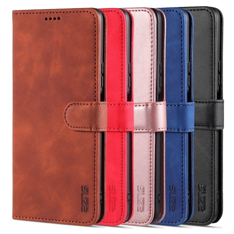 Leather horizontal flip phone case with card slots and holder, shown in brown/red/black/blue