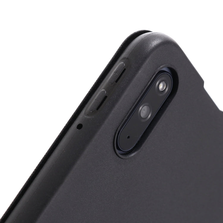 Tablet case corner with raised camera area and cutouts for lenses