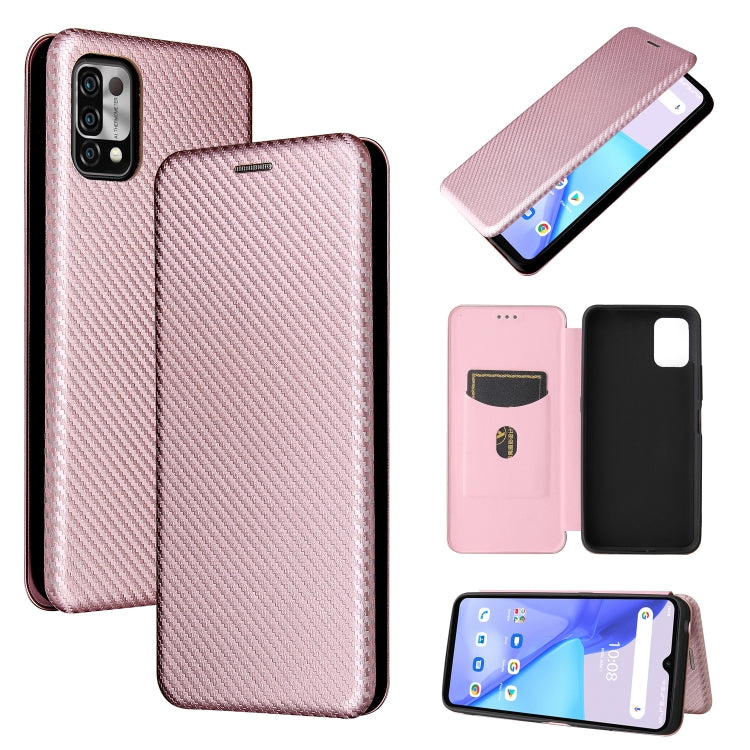 Pink carbon fiber texture magnetic flip phone case with card slot, horizontal opening