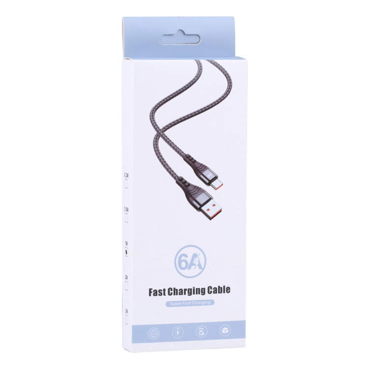 Retail box showing braided USB-A to USB-C fast charging cable with coiled design
