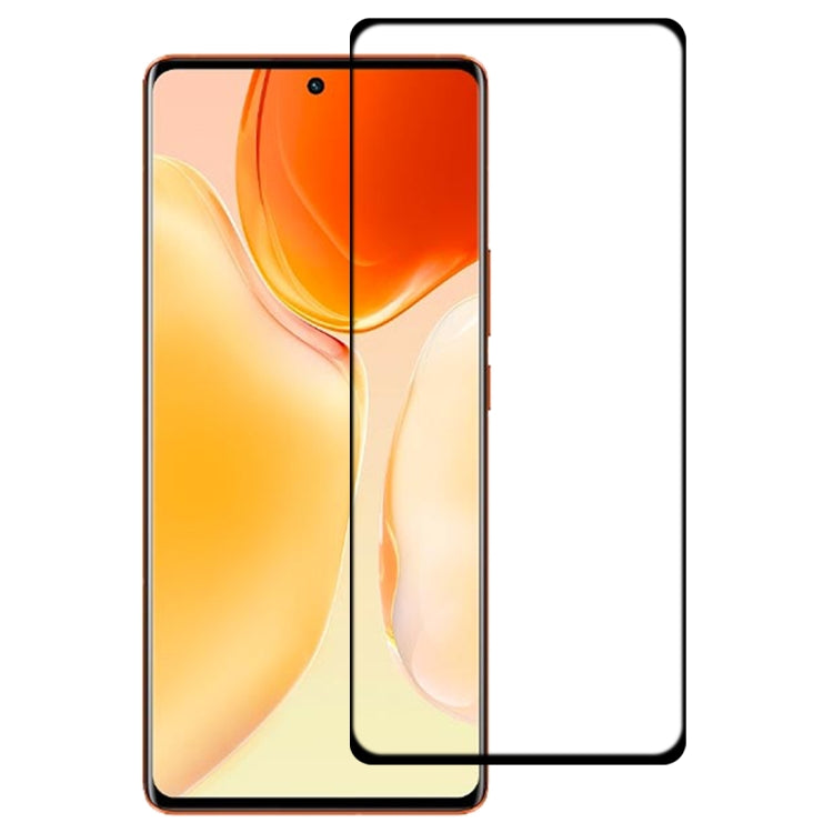 Curved edge tempered glass screen protector covering smartphone front display, clear fit