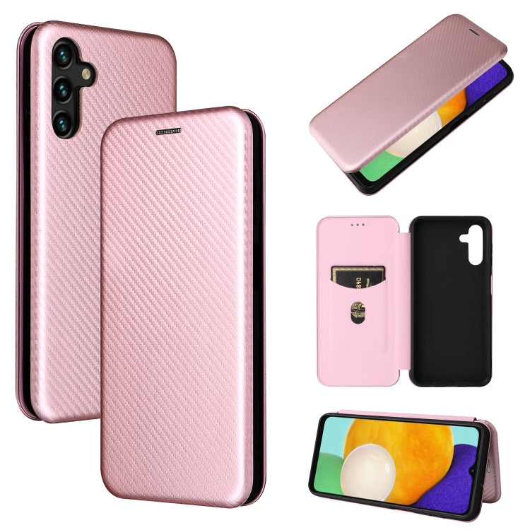 Pink magnetic flip leather phone case with carbon-fiber texture and card slot