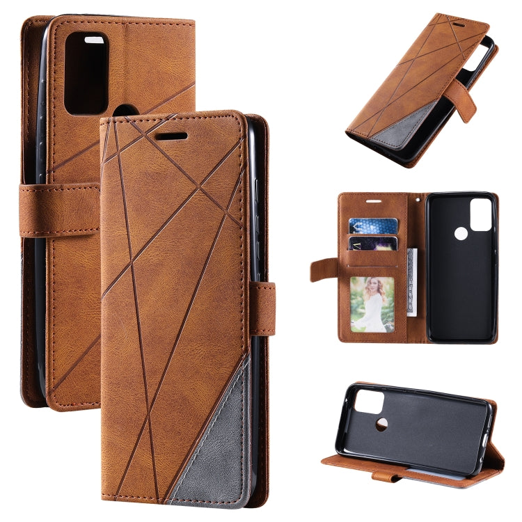 Brown flip leather phone case with diagonal pattern, card slots, and stand for Moto G Stylus 2021