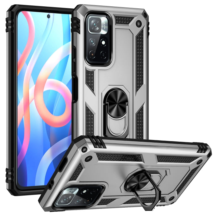 Light gray shockproof TPU + PC phone case with 360-degree rotating holder and kickstand
