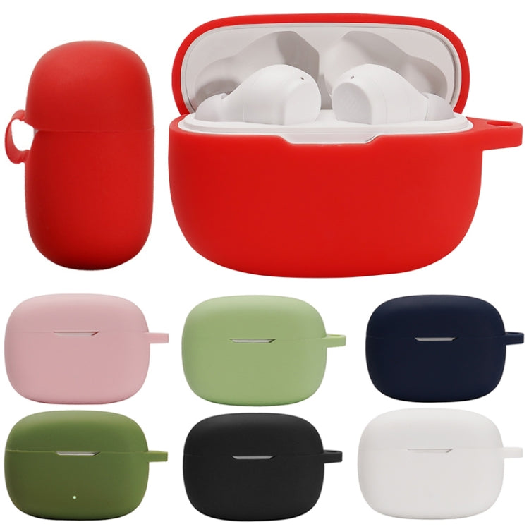 Silicone earphone protective case set in red, pink, green, blue, black, and white.
