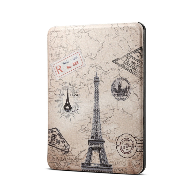 Beige PU leather tablet case with Paris-style map print and Eiffel Tower artwork