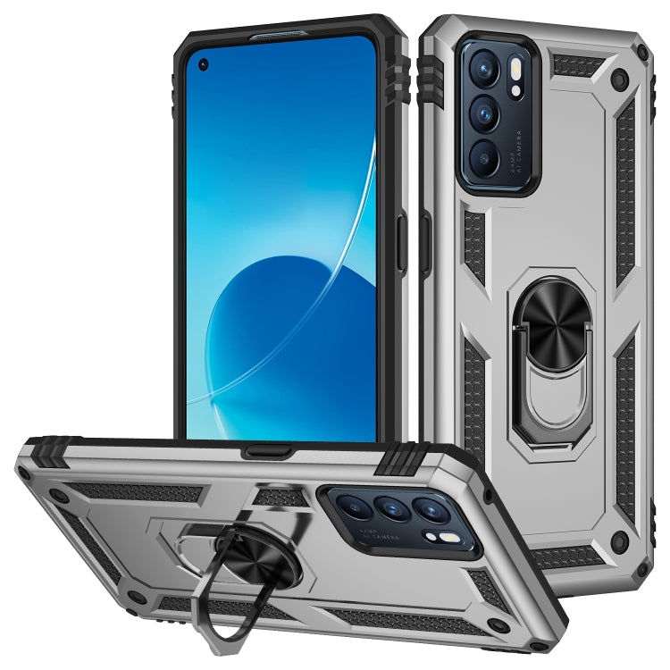 Rugged dual-layer phone case with ring kickstand and textured side grips