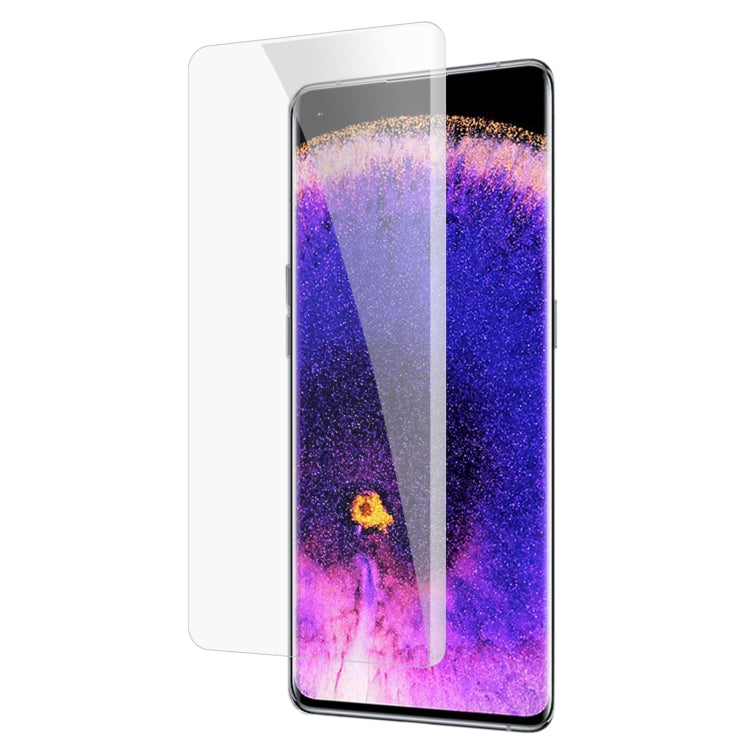 Curved full-coverage tempered glass screen protector fitted over phone front