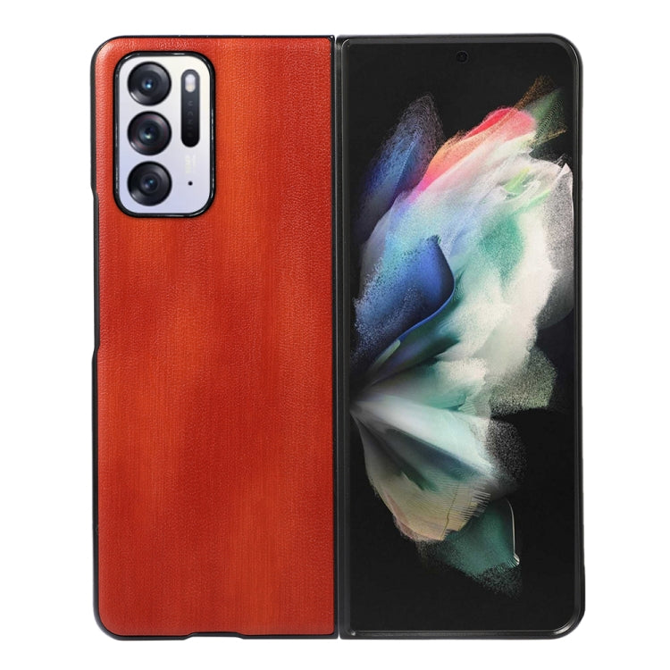 Textured PU phone case with camera cutouts, red-orange for OPPO Find N