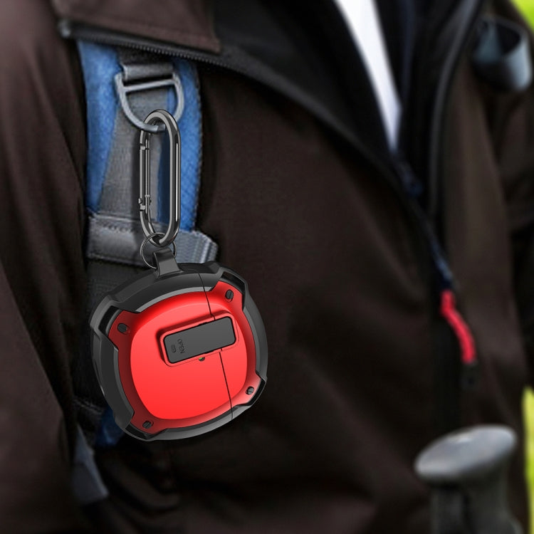 Red and black earphone protective case with hook and switch