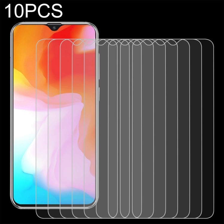 Set of 10 tempered glass screen protectors with notch-aligned cutouts for phone screen