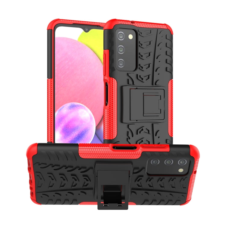 Red tire-texture phone case with built-in holder and raised camera cover