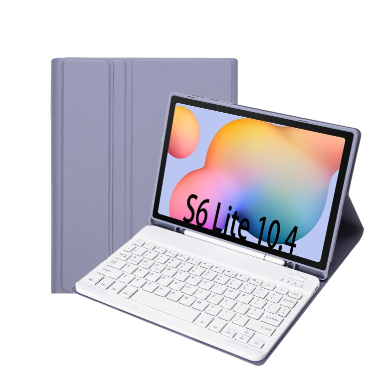 Purple folio tablet case with detachable Bluetooth keyboard and viewing stand for S6 Lite