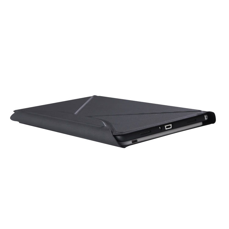Black textured folio Bluetooth keyboard case with side cutouts and secure flap