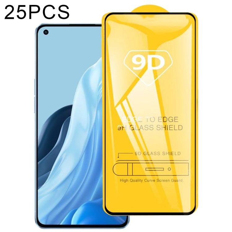 Set of 25 9D full-glue tempered glass screen protectors with yellow 9D layer
