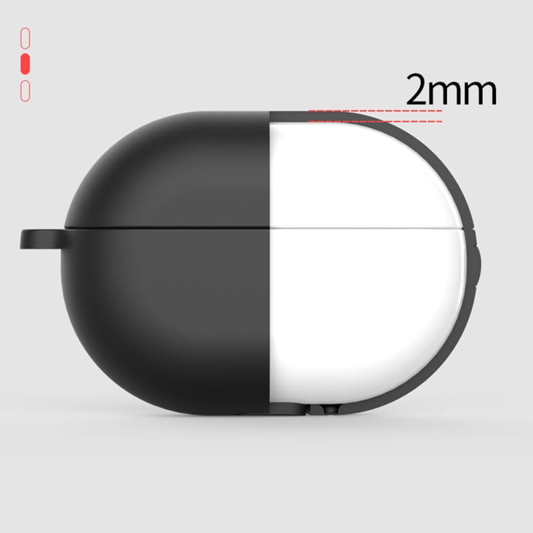 Black silicone earbud case cross-section showing 2mm thickness with hinged cover