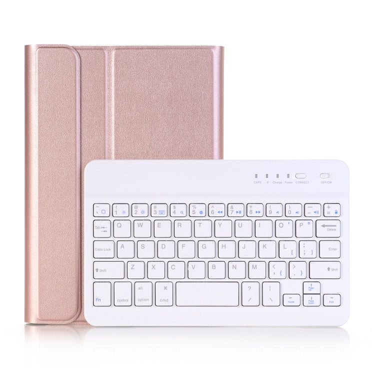 Rose gold detachable Bluetooth keyboard case with white keyboard and folio cover