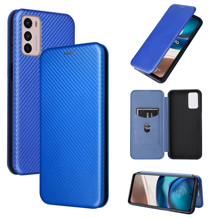 Blue carbon fiber magnetic leather phone case with flip card slot