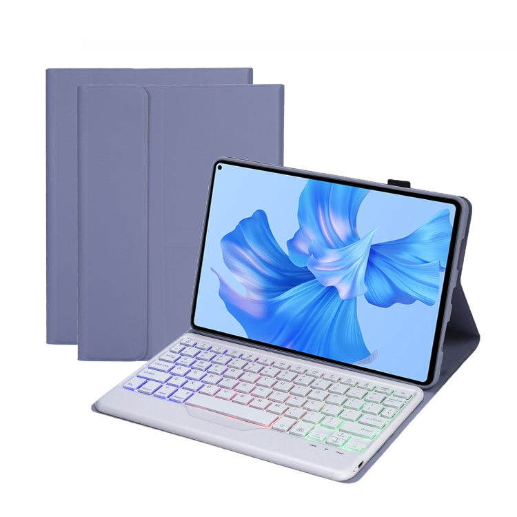 Purple detachable backlight Bluetooth keyboard tablet leather case, white backlit keys