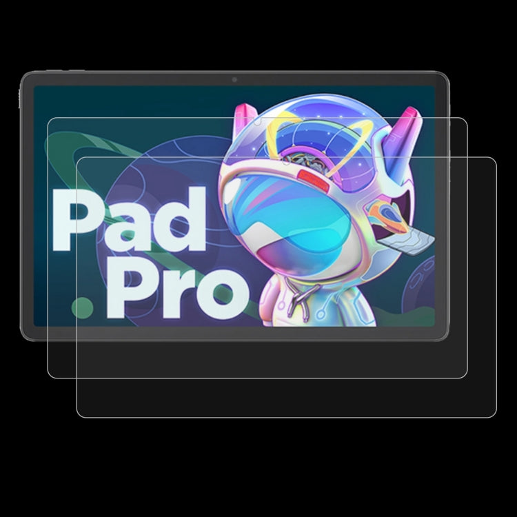 Tempered glass screen protector over tablet display, clear fit with rounded corners