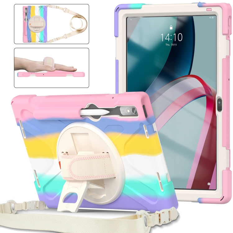 Colorful pink protective tablet case with kickstand and adjustable shoulder strap