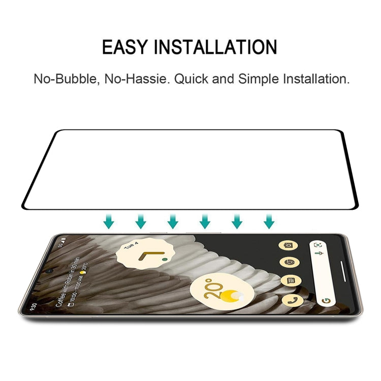 Tempered glass screen protector film with easy installation, bubble-free arrows.