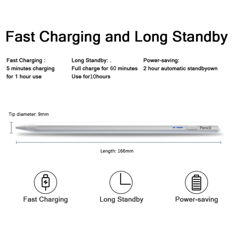 Long white stylus pen with slim profile and blue side button