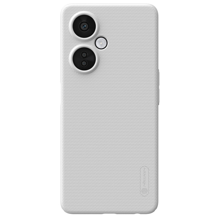 White frosted phone case with textured grip and dual camera cutouts