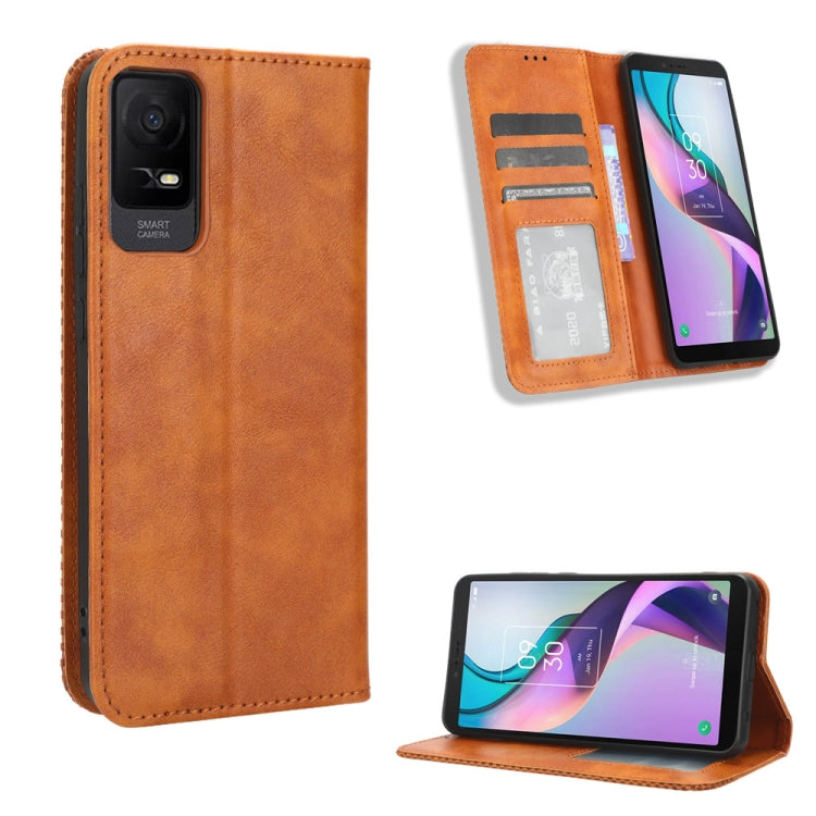 Brown retro textured leather phone case with magnetic flap and card holder slots