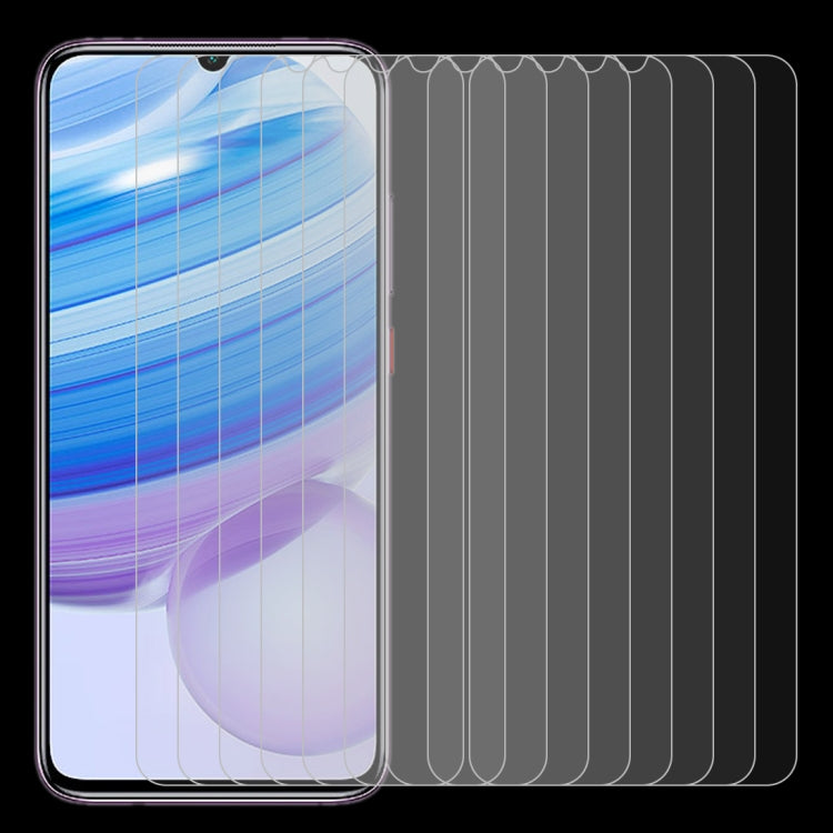 10-pack half-screen transparent tempered glass films with curved speaker cutouts