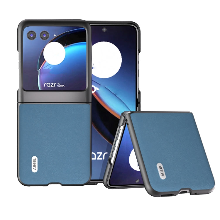 ABEEL haze-texture PU flip phone case, two-tone light blue and black shell