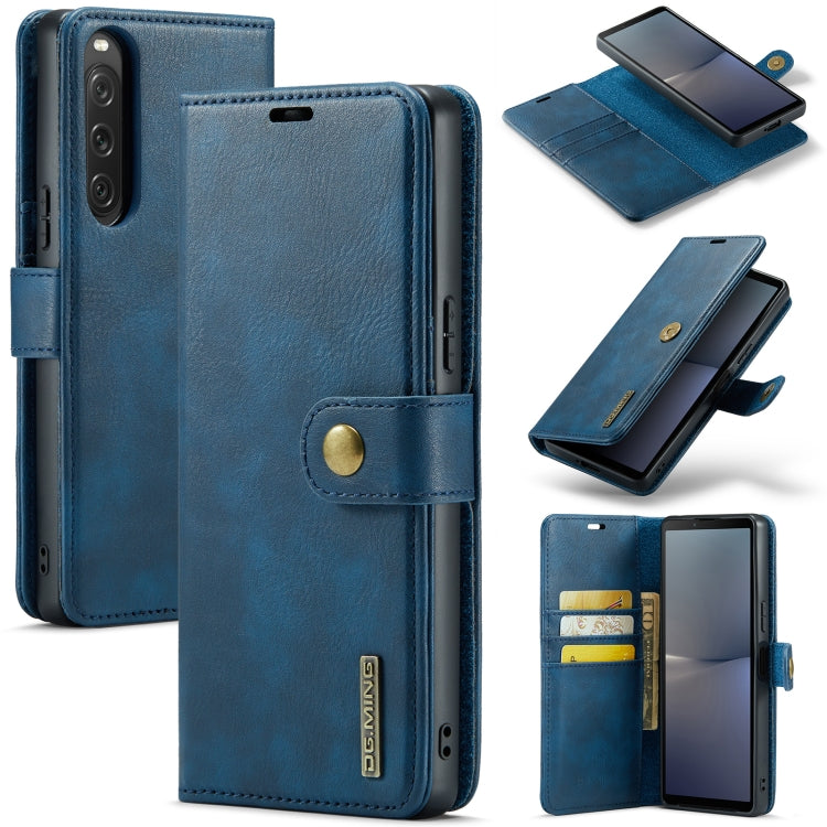 Blue leather folio phone case with detachable magnetic cover and front wallet flap