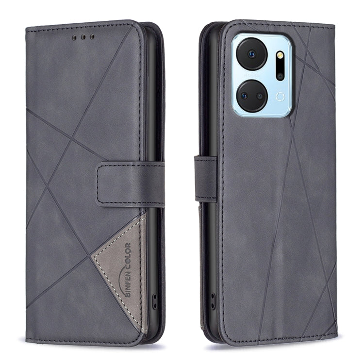Dark gray folio leather phone case with magnetic buckle, rhombus texture, flip cover