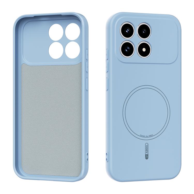 Liquid silicone MagSafe phone case, light sky blue with circular ring and camera cutouts