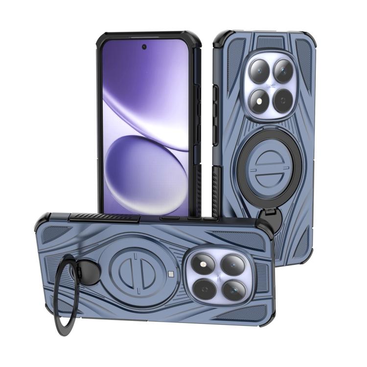 Magnetic pivot phone case with star ring, blue gray shell with circular kickstand