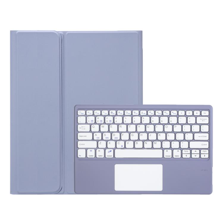Detachable Bluetooth keyboard tablet case in lavender with white keyboard and trackpad
