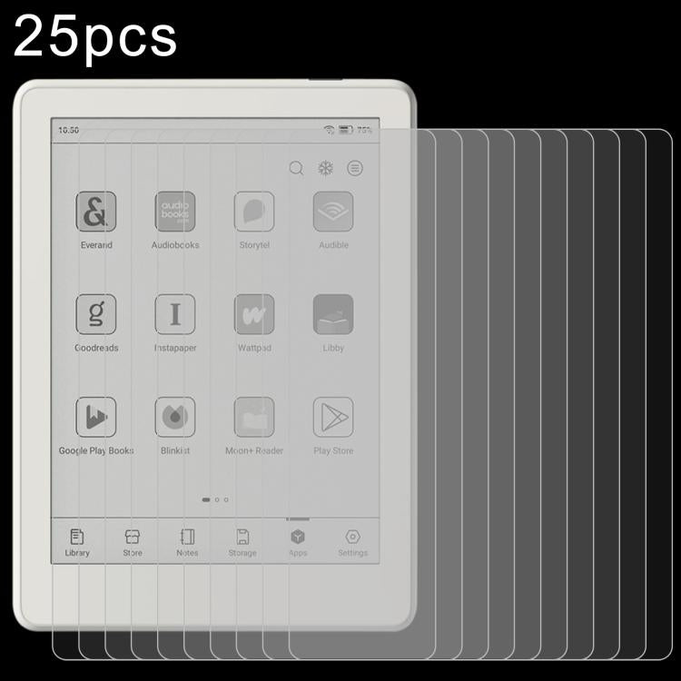 25-pack tempered glass screen protector films layered over tablet display