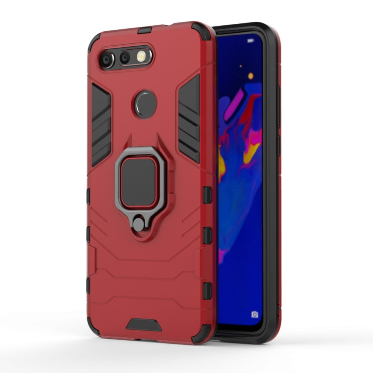 Red shockproof phone case with magnetic ring holder and raised camera protection