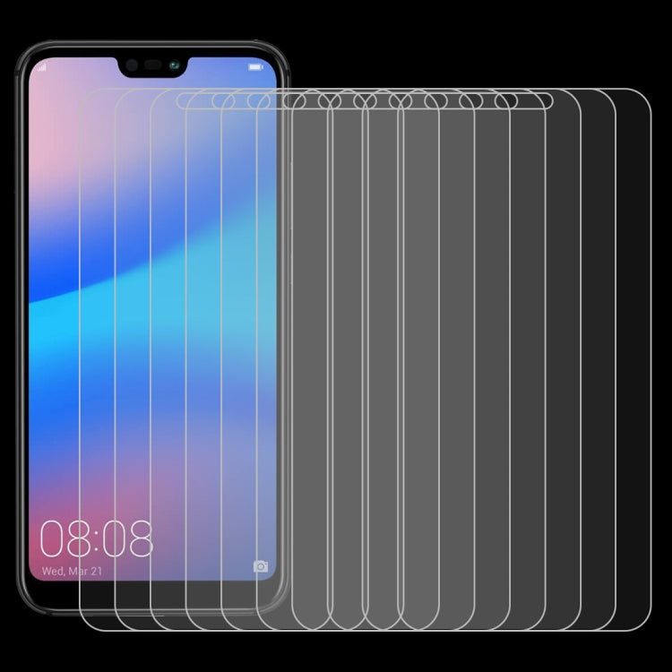 Stack of tempered glass screen protectors for Huawei P20 Lite, overlapping