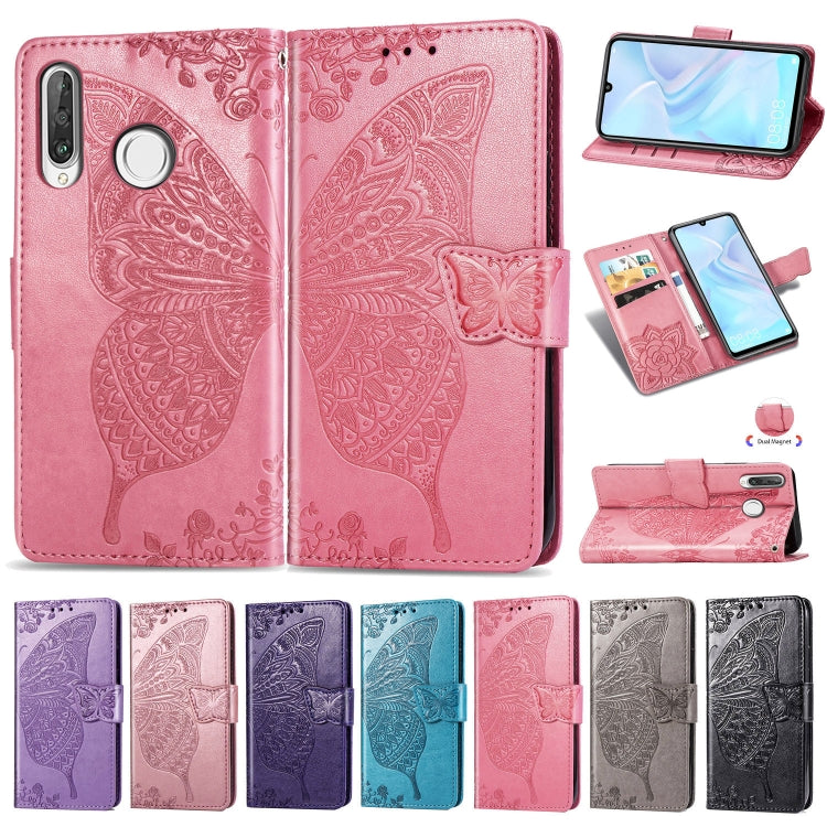 Embossed floral pink flip wallet phone case for Huawei P30 Lite / Nova 4e, magnetic strap