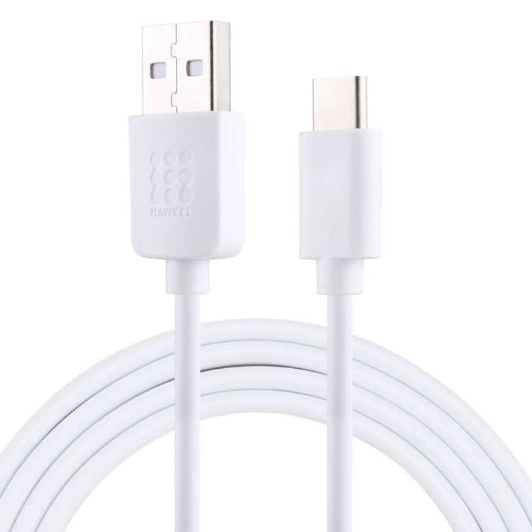 White USB-C to USB 2.0 charging data cable with USB-A and Type-C connectors
